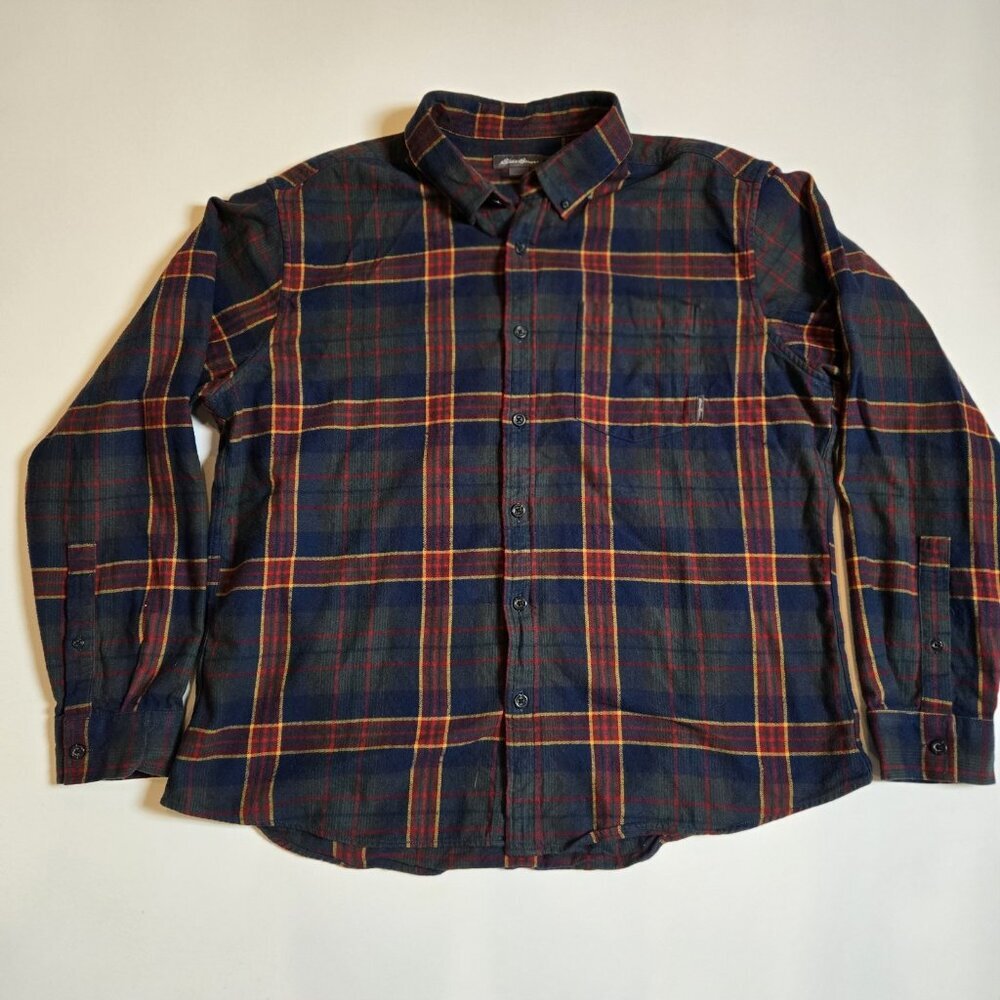 Eddie Bauer‎ Shirt Mens XL Blue Green Tartan Plaid Button Up Soft Flannel Mens